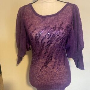 Bebe Purple Sequin Sheer Knit Top – Size Medium